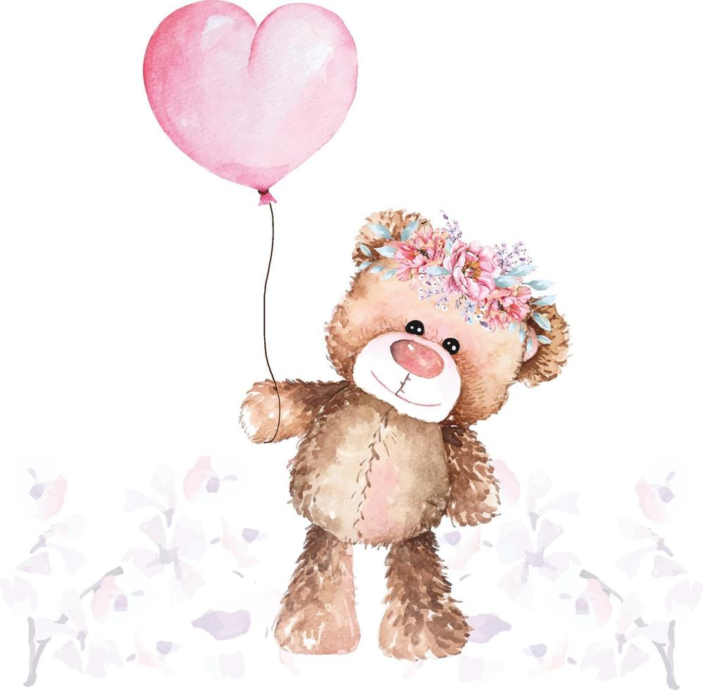 Watercolor teddy bear hand drawn illustration vector