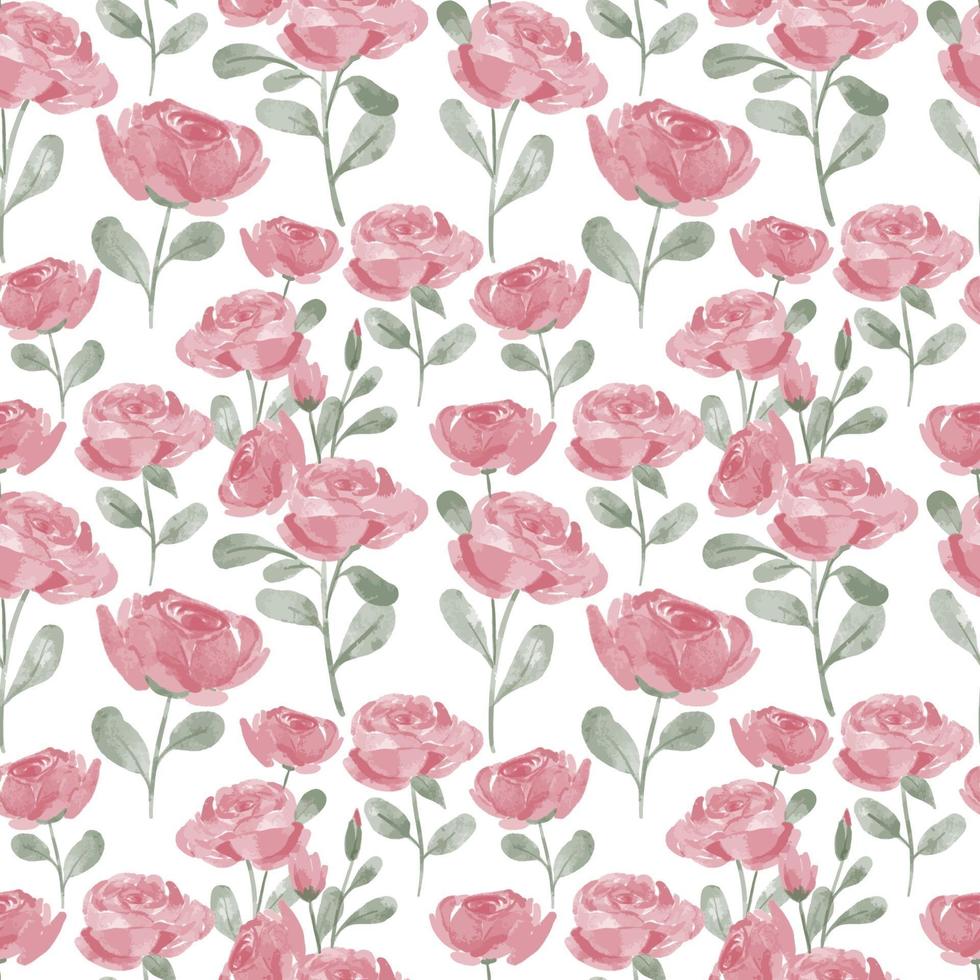 cute rose flower watercolor seamless pattern with leaf vector