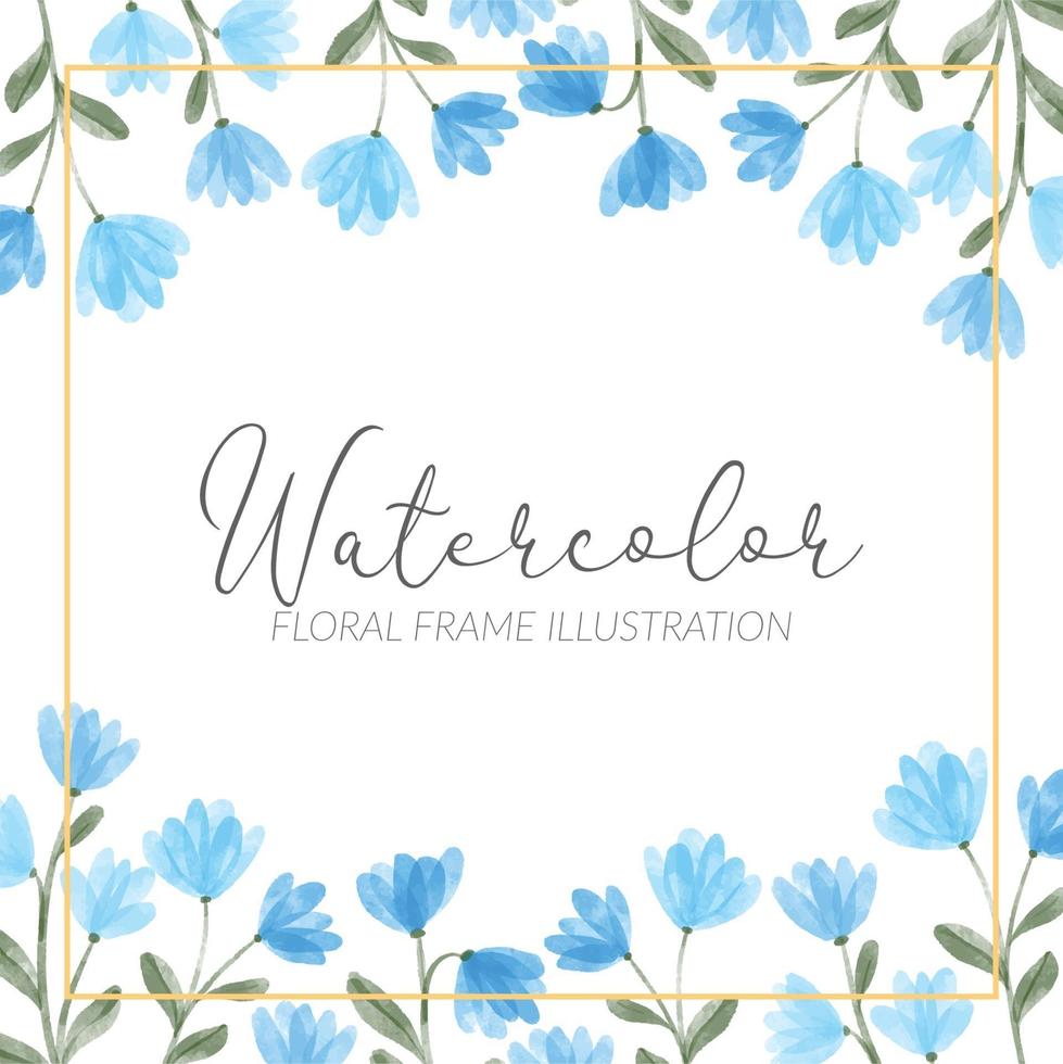 watercolor cute blue wildflower floral square frame illustration vector