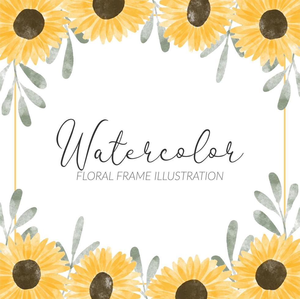 watercolor cute yellow sunflower frame illustration vector