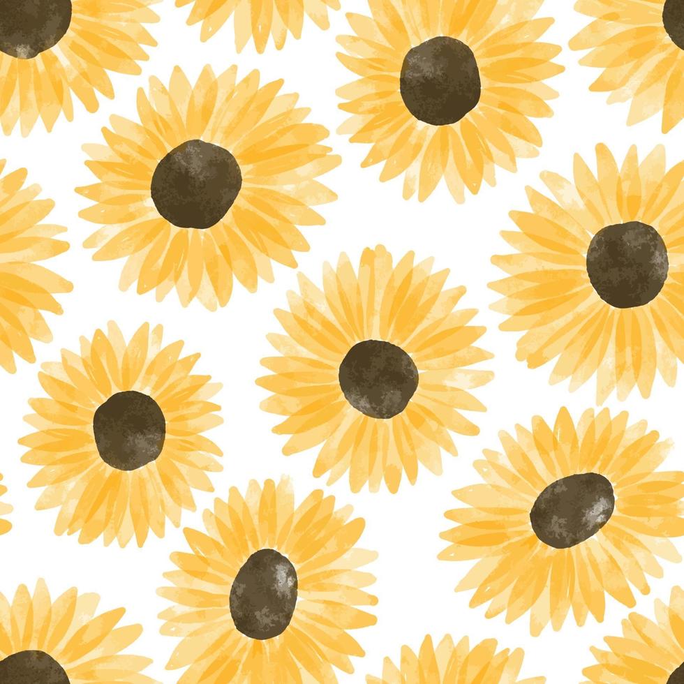 watercolor cute yellow sunflower seamless pattern vector
