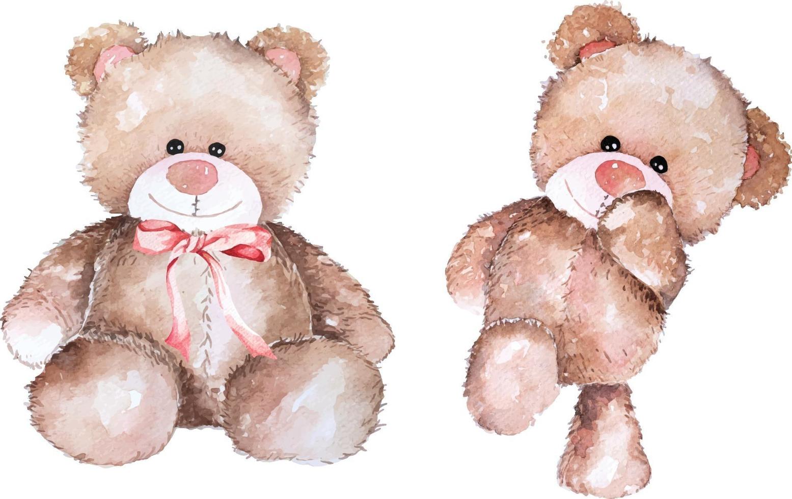 Watercolor teddy bear hand drawn illustration vector