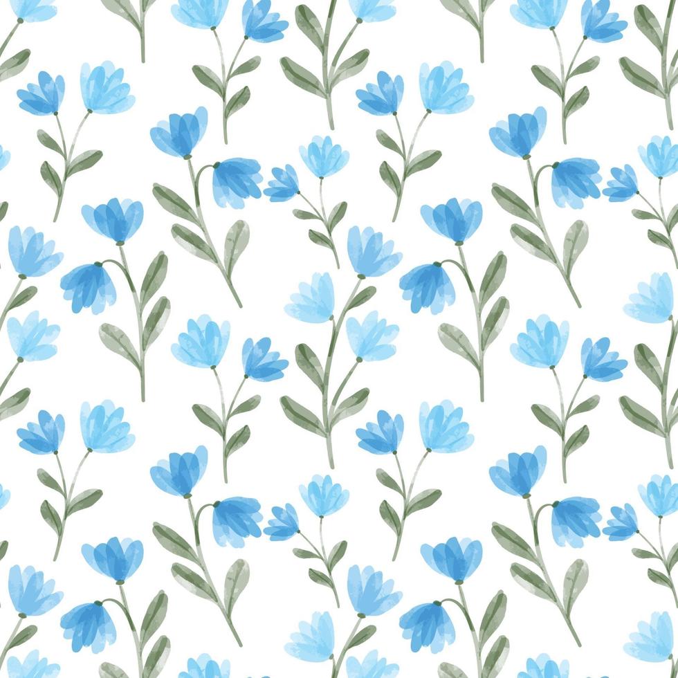 watercolor cute blue wildflower floral seamless pattern vector