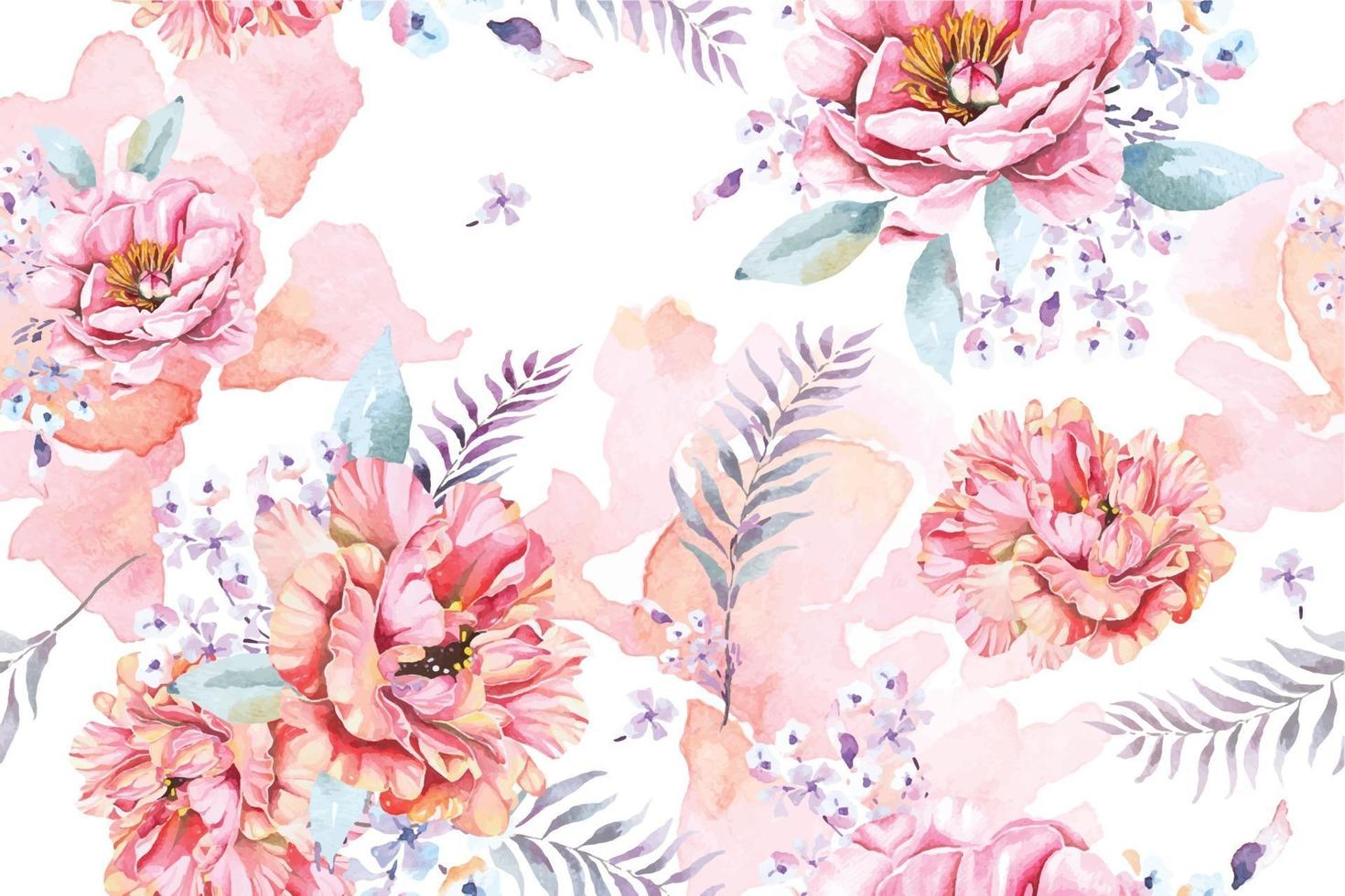 Peony seamless pattern with watercolor vector
