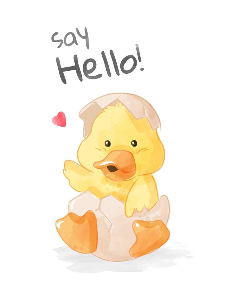 Cartoon Little Duck in Hatching Egg Illustration vector