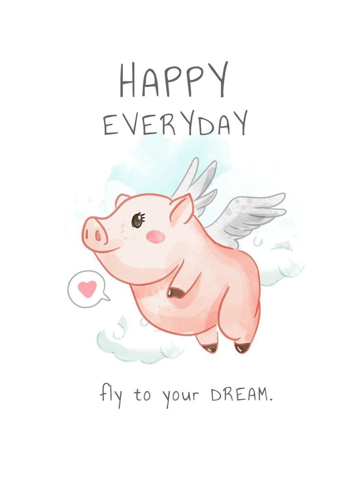 Cute Flying Pig on Blue Sky Illustration vector