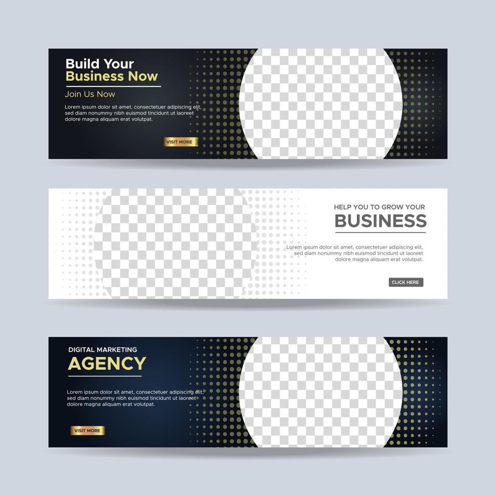 Set of three professional corporate business banners template with place for photo. Vector design EPS 10