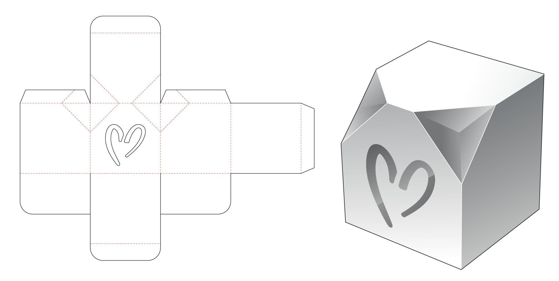 Chamfered corner box with heart shaped window die cut template vector