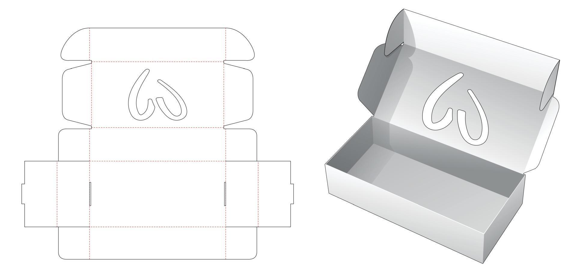 Folding long box with heart shaped window die cut template vector