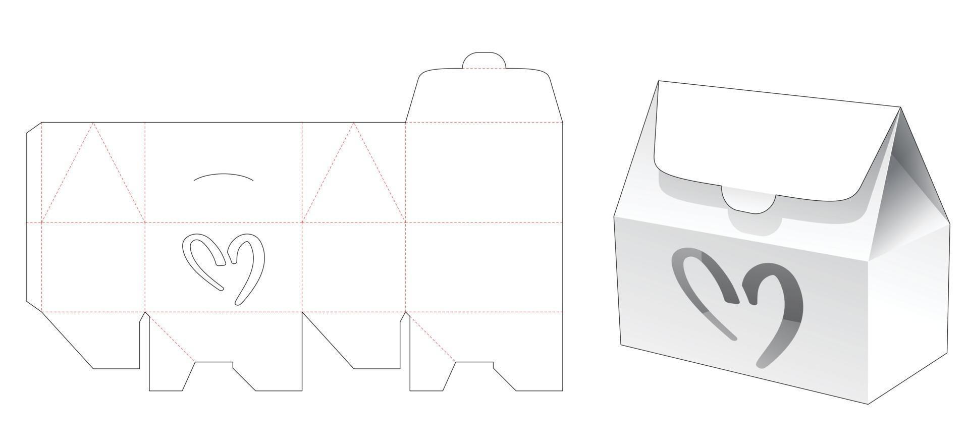 House box with heart shaped window die cut template vector