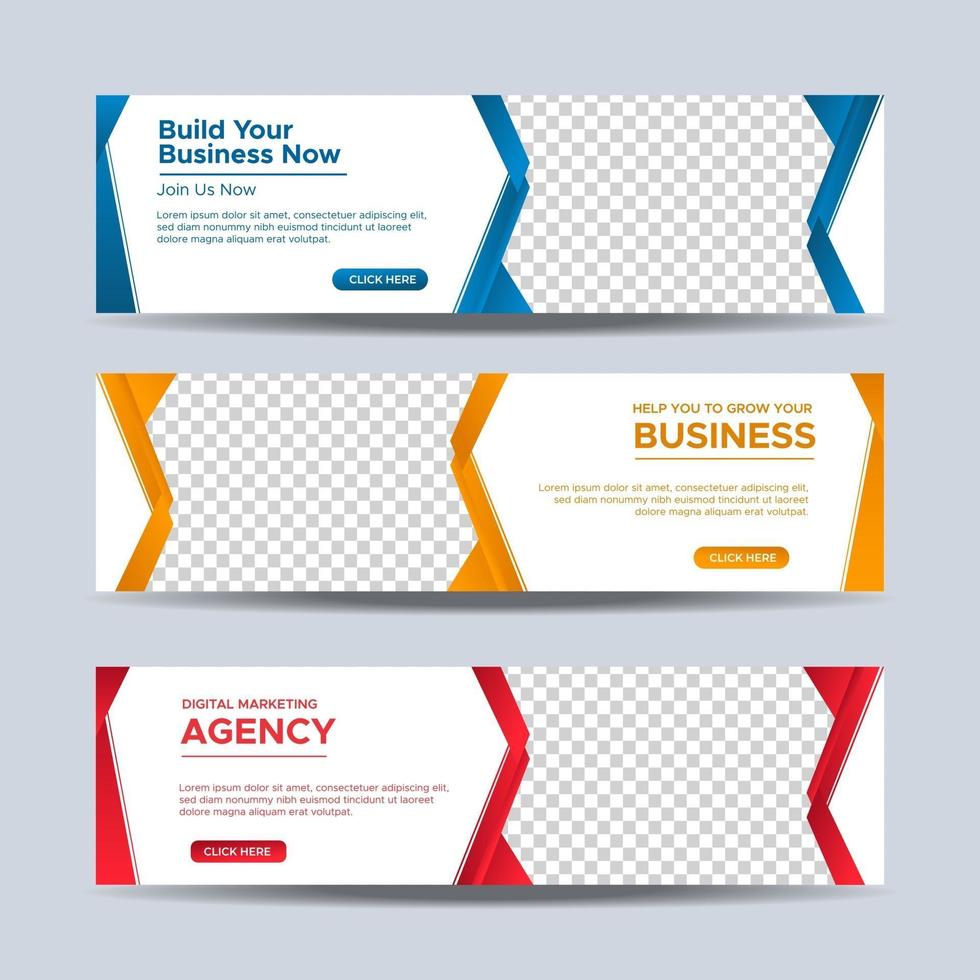 Set of three professional corporate business banners template with place for photo. Vector design EPS 10