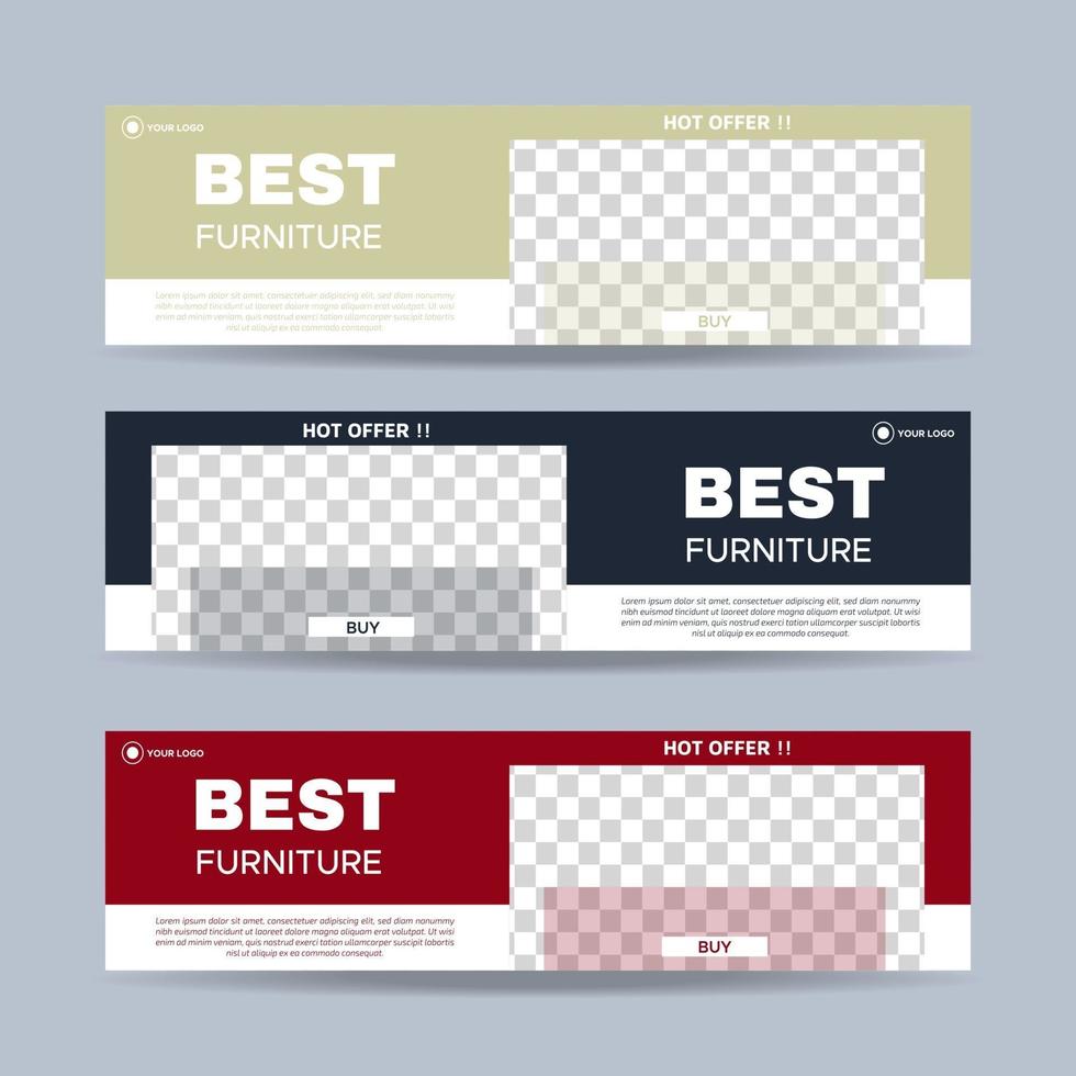 Set of three professional corporate business banners template with place for photo. Vector design EPS 10