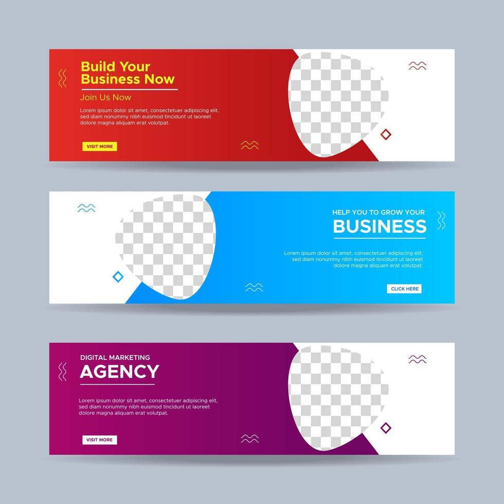 Set of three professional corporate business banners template with place for photo. Vector design EPS 10