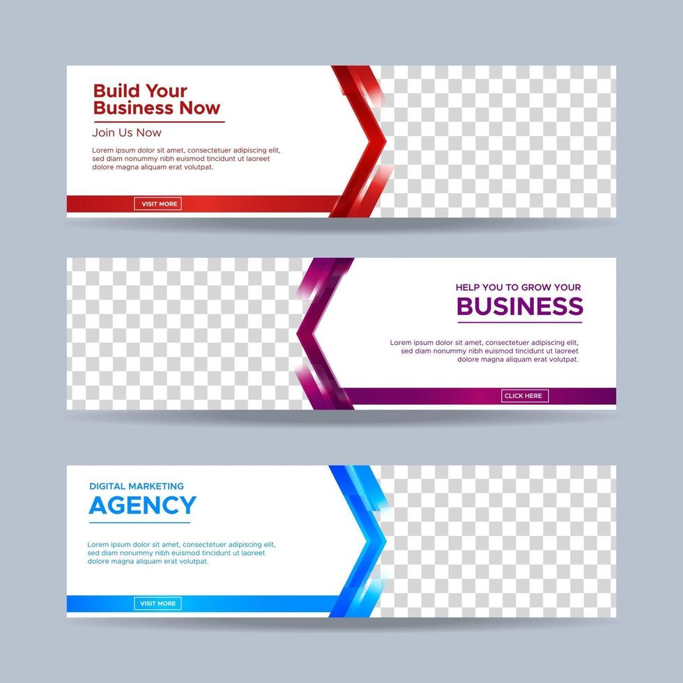 Set of three professional corporate business banners template with place for photo. Vector design EPS 10