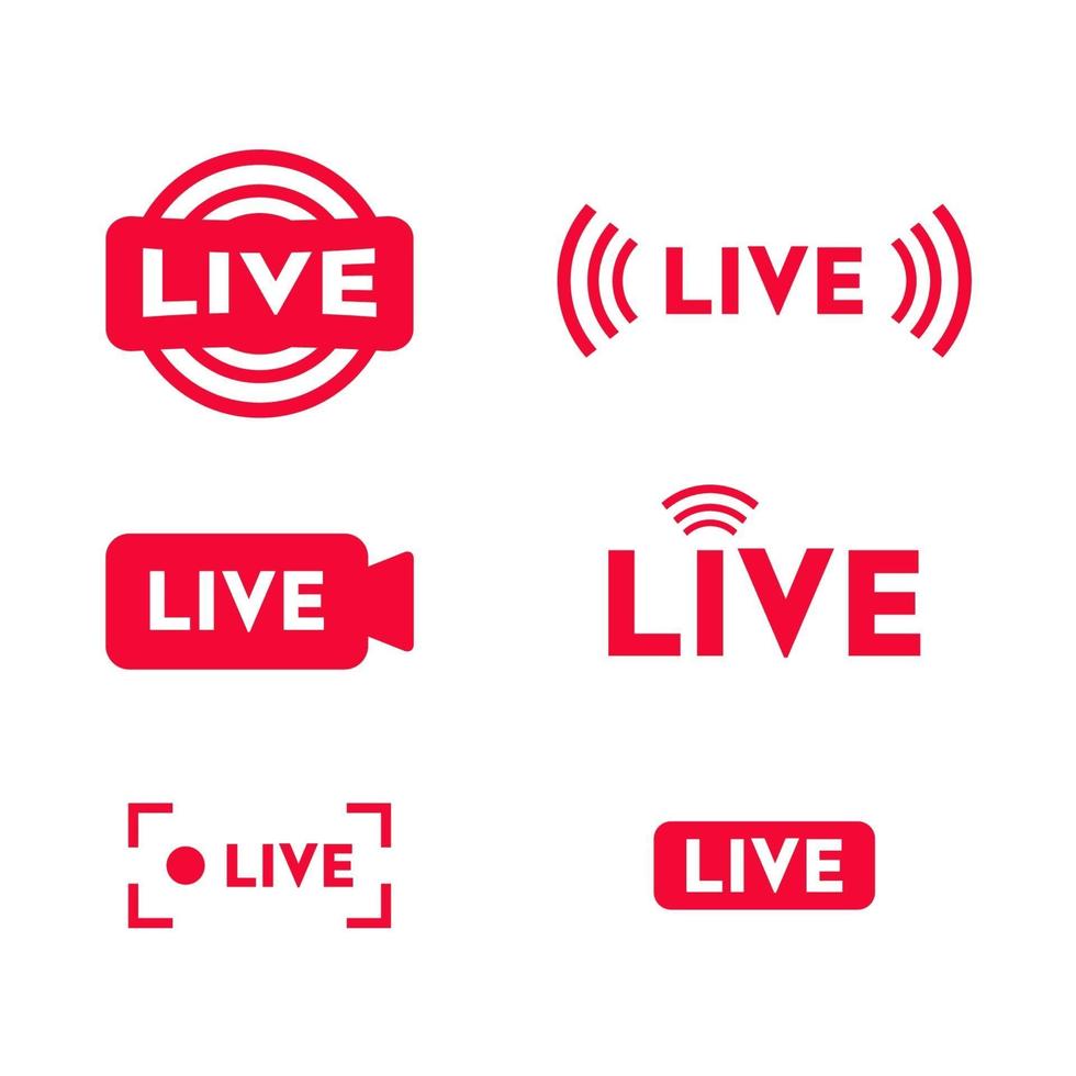 conjunto de iconos de transmisión en vivo. Transmisión en vivo, transmisión, transmisión en línea, televisión, programas, películas y presentaciones en vivo. vector