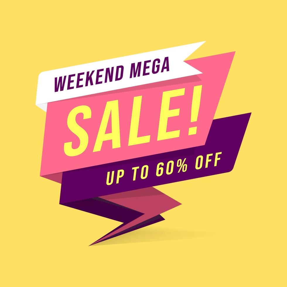 Weekend mega sale banner template in flat style. vector