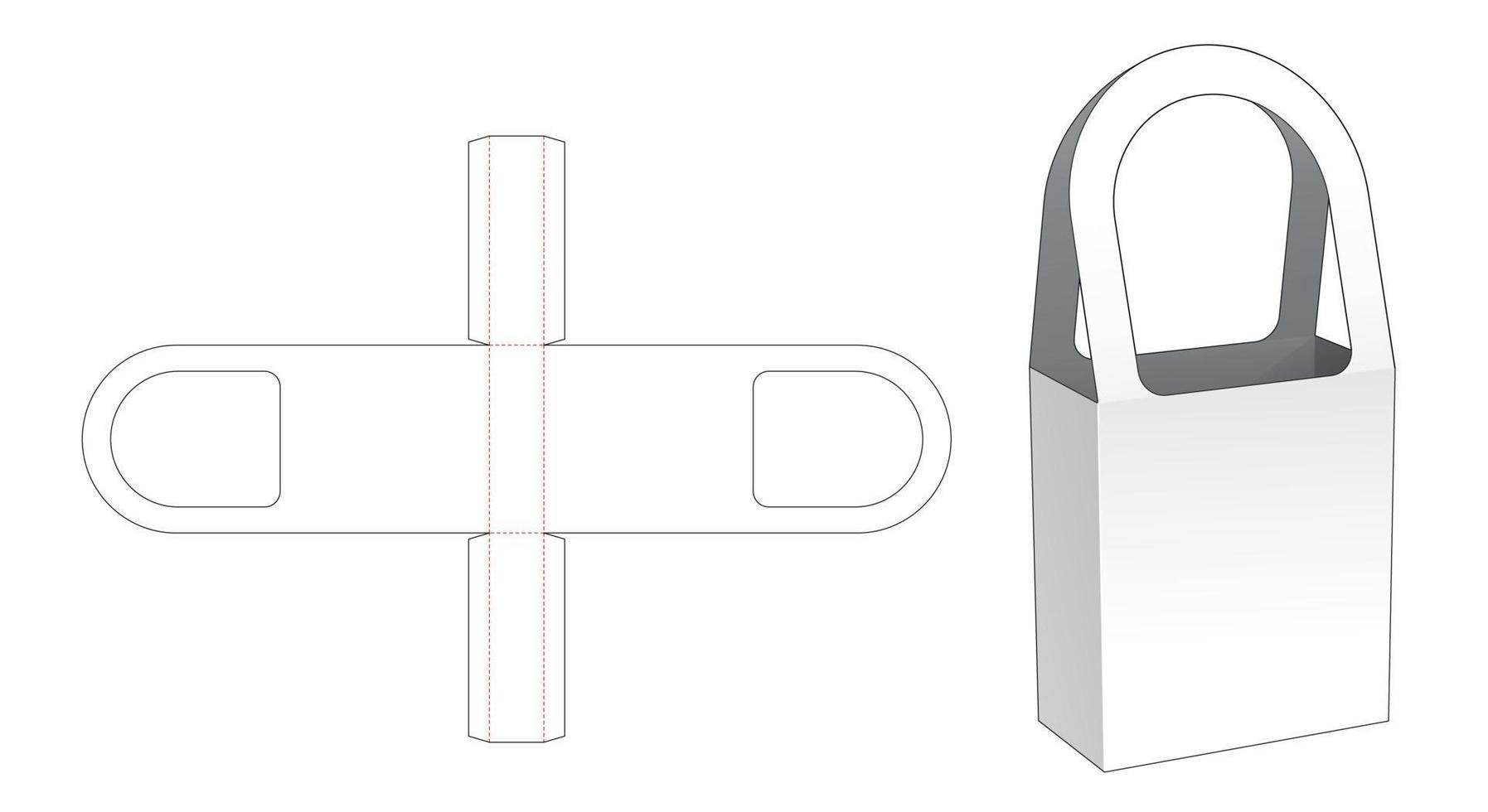 Plantilla troquelada de bolsa de asa alta de cartón vector