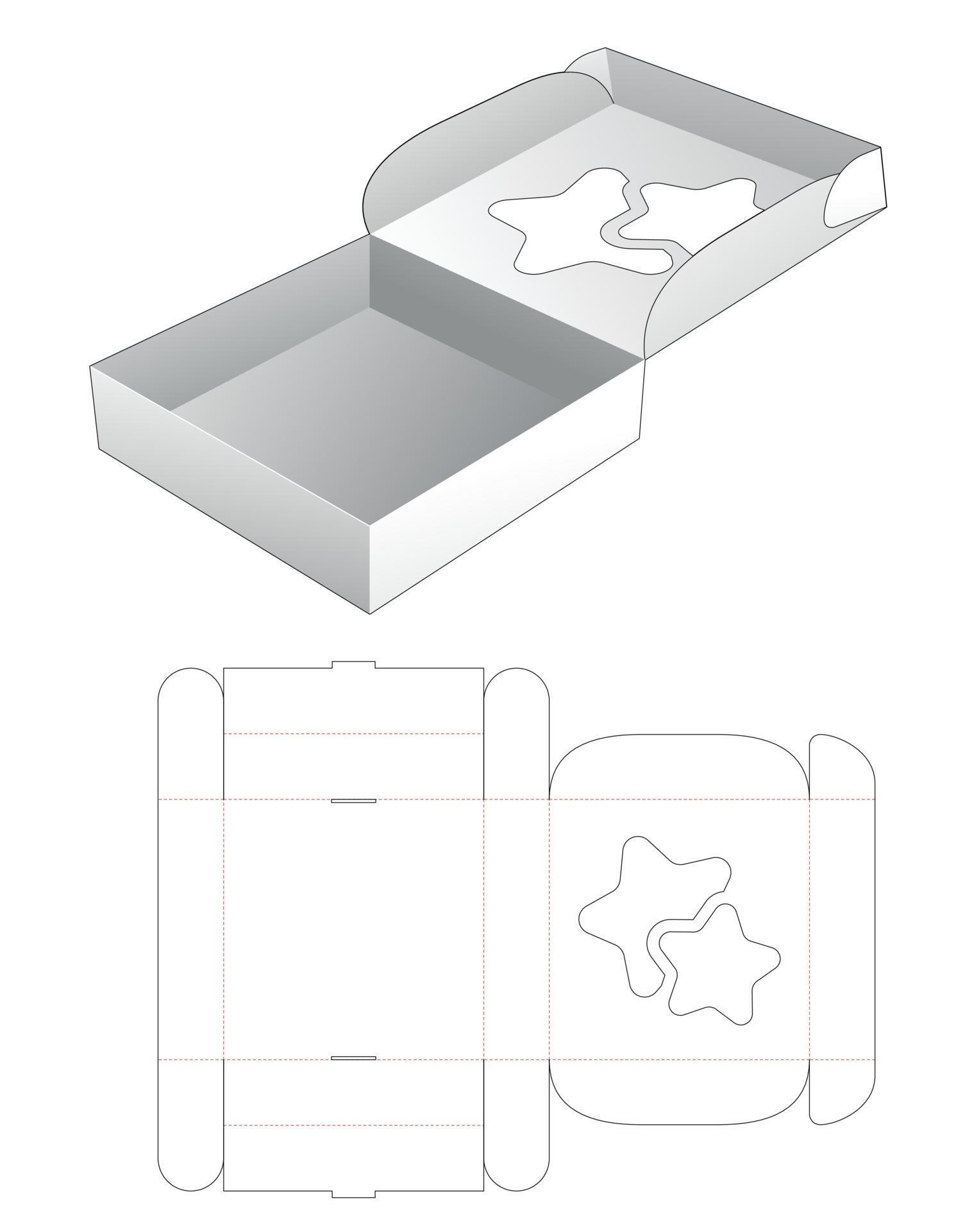 Folding pizza box with stars shaped window die cut template 2028267