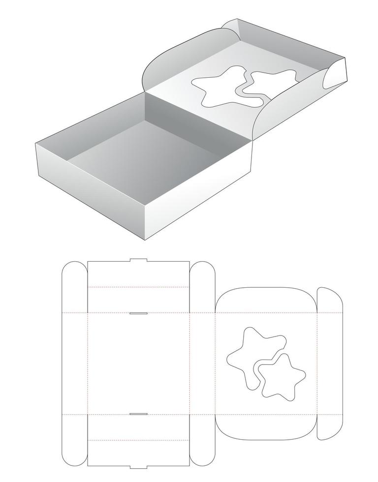 caja de pizza plegable con plantilla troquelada de ventana en forma de estrellas vector