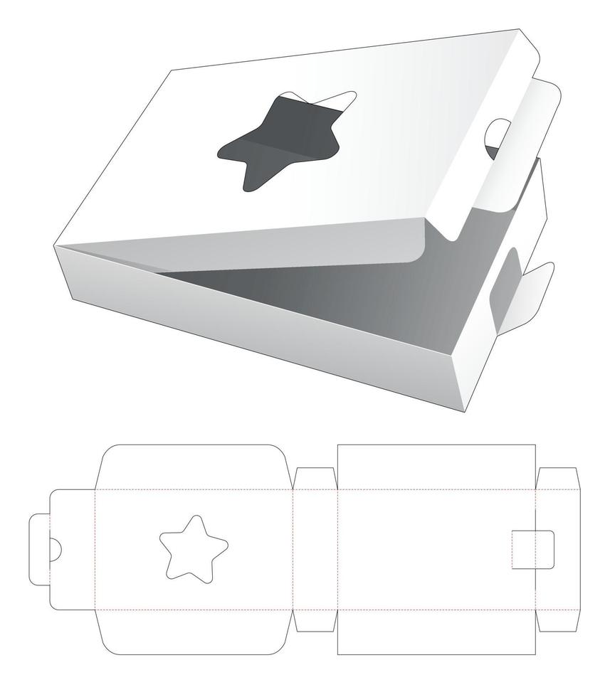 Cardboard flip rectangular with star shaped window and locked point die cut template vector