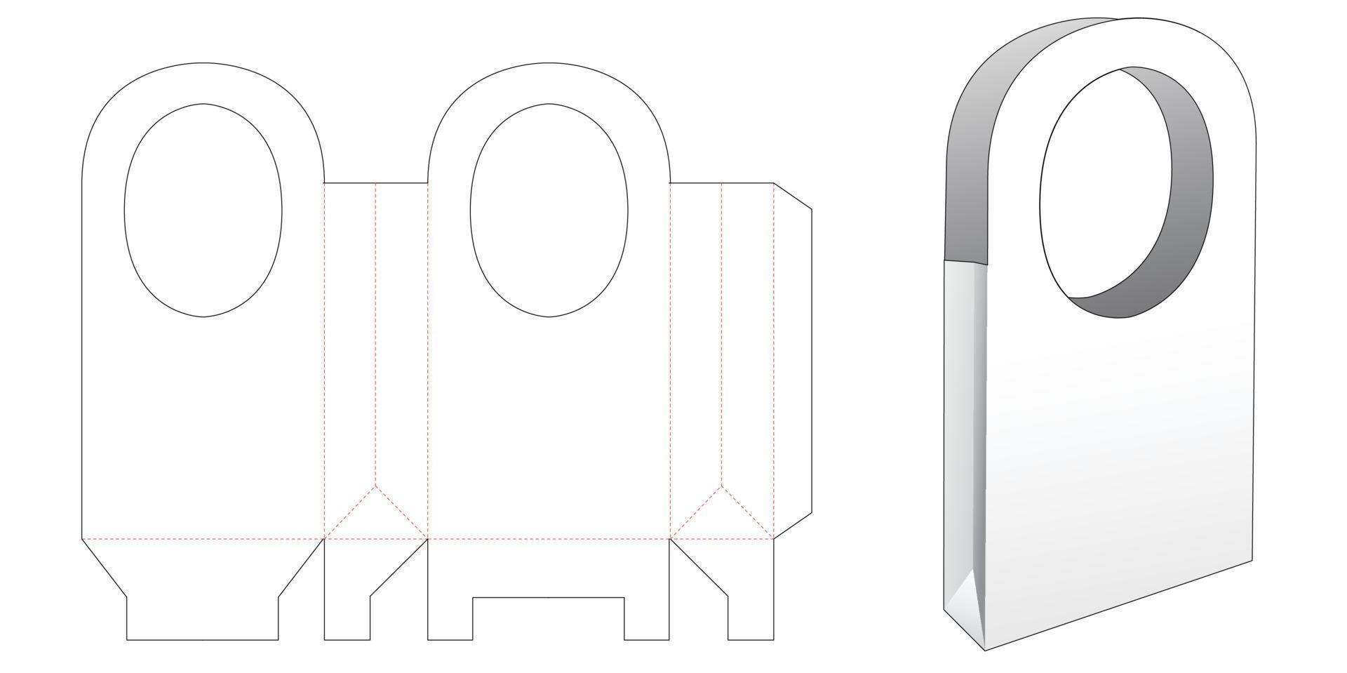Tall cardboard bag with handle die cut template vector