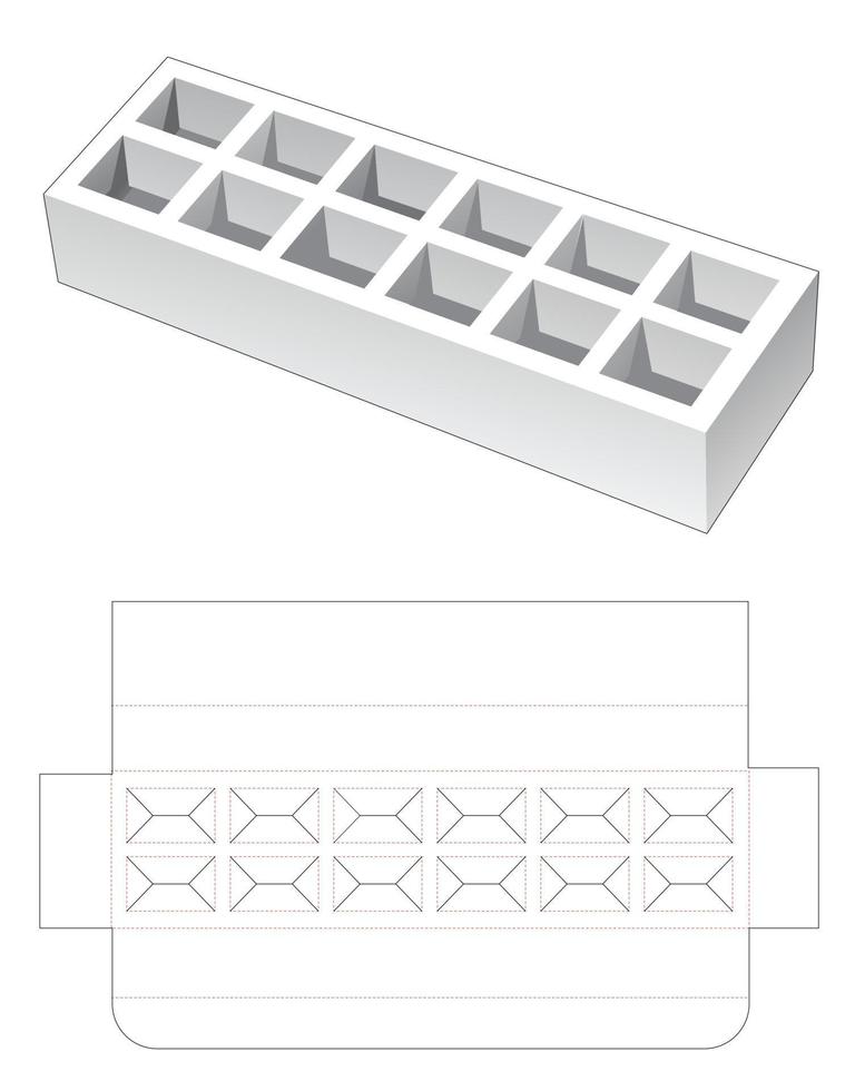 Long insert box with rectangular die cut template vector