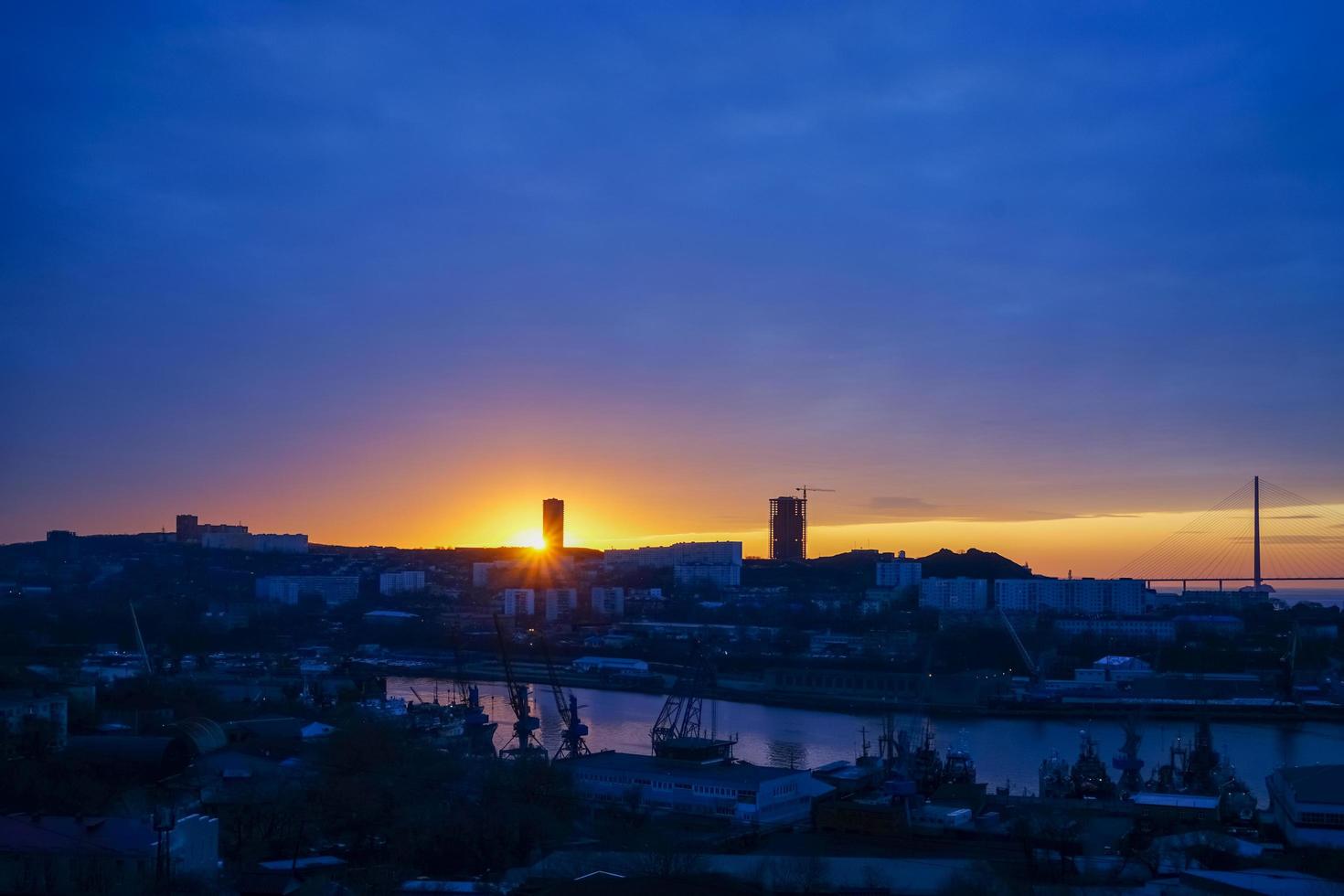 Cityscape with sunrise in Vladivostok, Russia photo