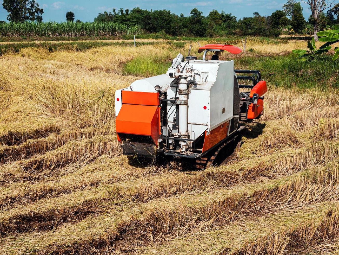 Combine harvester in a field photo