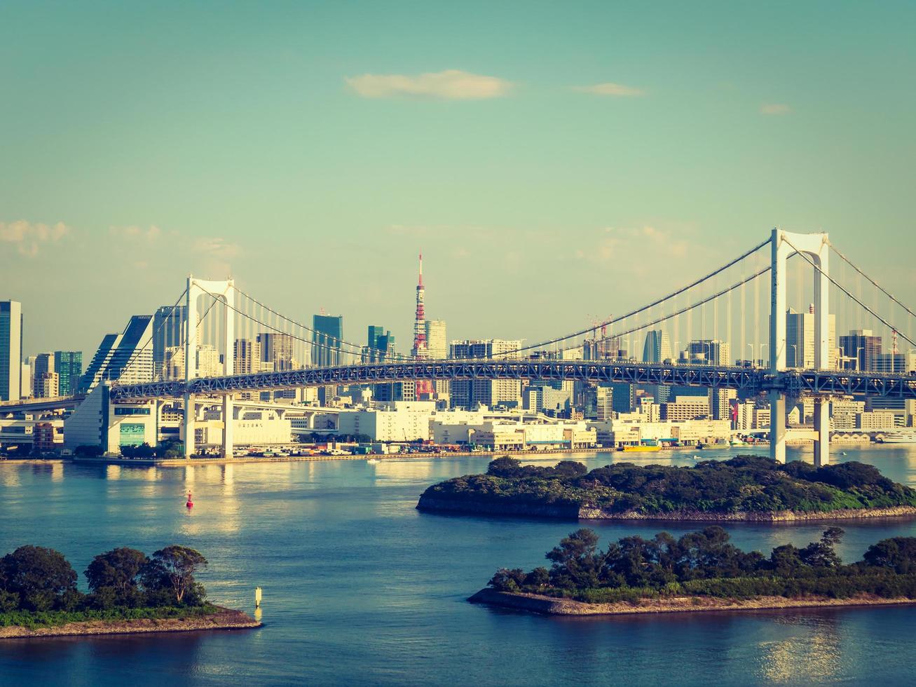 Beautiful cityscape with Rainbow bridge in Tokyo city, Japan photo