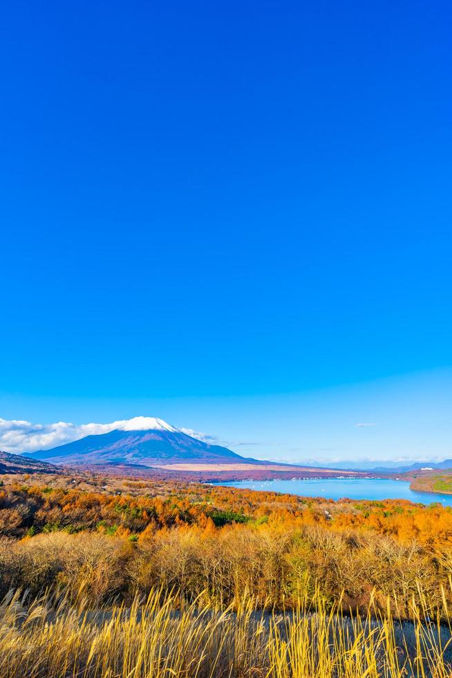 Fuji mountain at the Yamanakako or Yamanaka lake in Japan photo