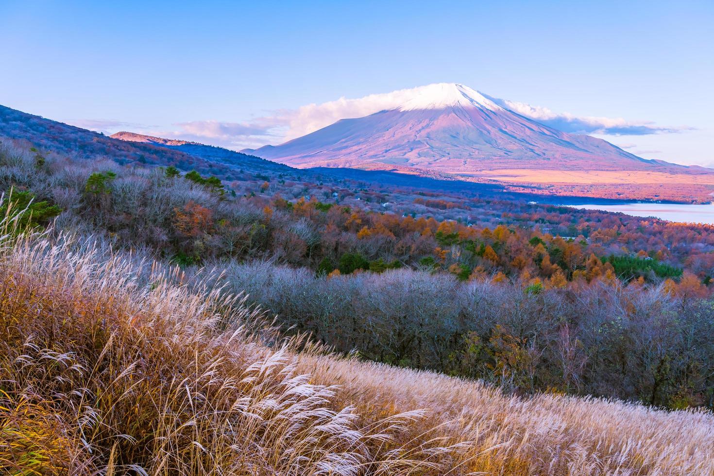 Fuji mountain at Yamanakako or Yamanaka lake in Japan photo