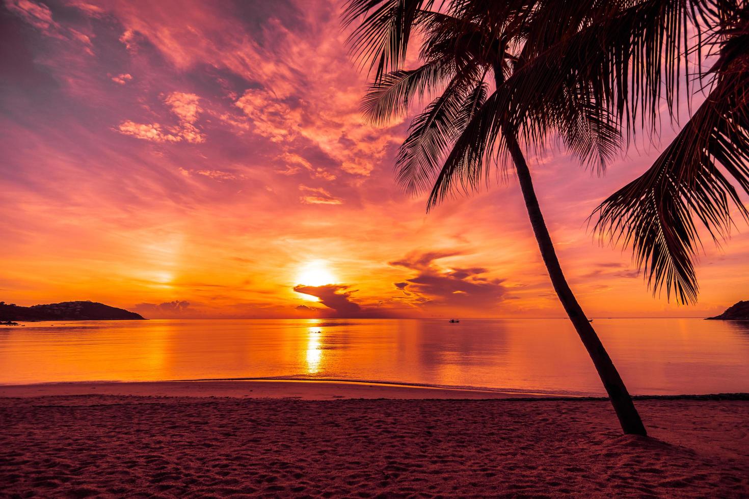 puesta de sol en la playa tropical foto