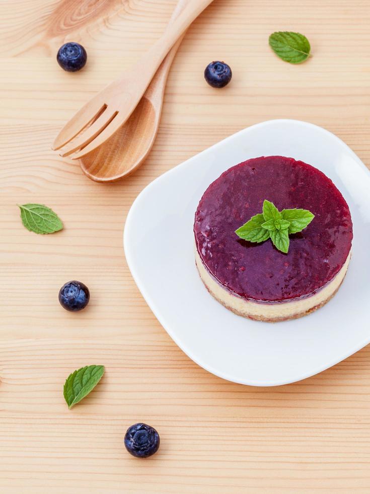 Top view of a blueberry cheesecake photo