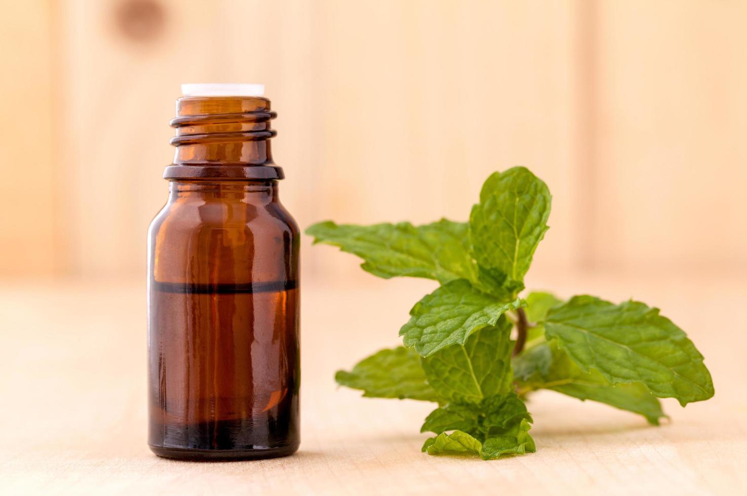 Bottle of mint essential oil photo