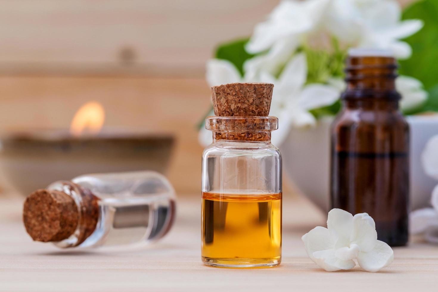 Essential oils and jasmine flowers photo