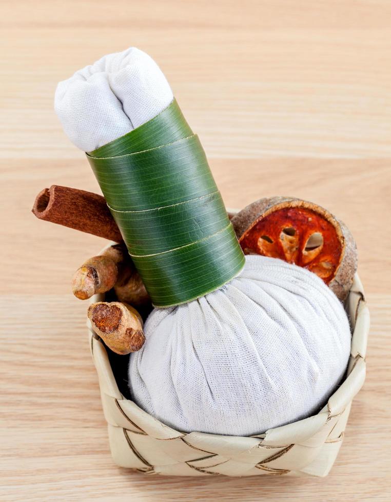 Herbal compress in a basket photo