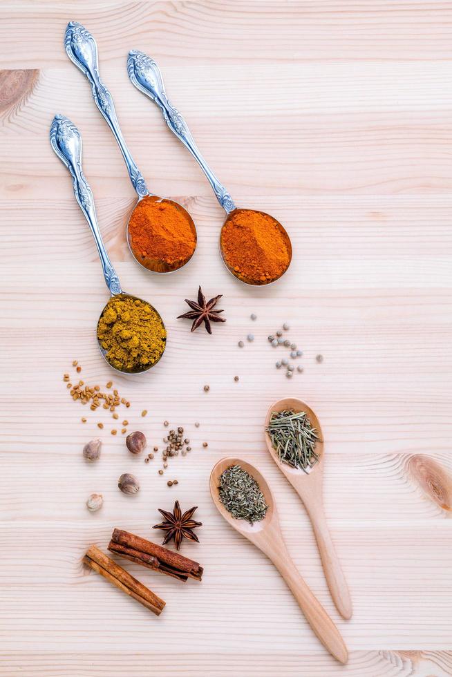 Dried spices flat lay photo