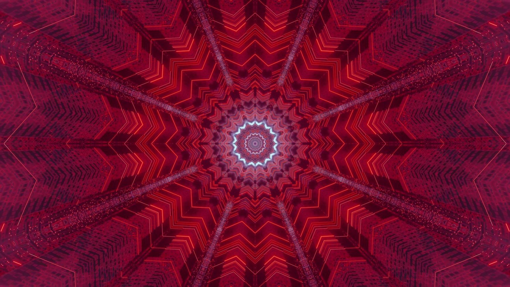 Red, blue, and purple floral 3D kaleidoscope design illustration for background or texture photo