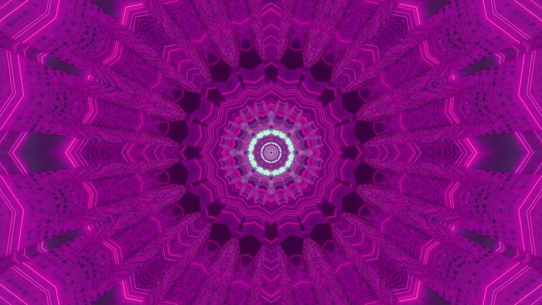 Ilustración de diseño de caleidoscopio 3d floral azul y púrpura para fondo o textura foto