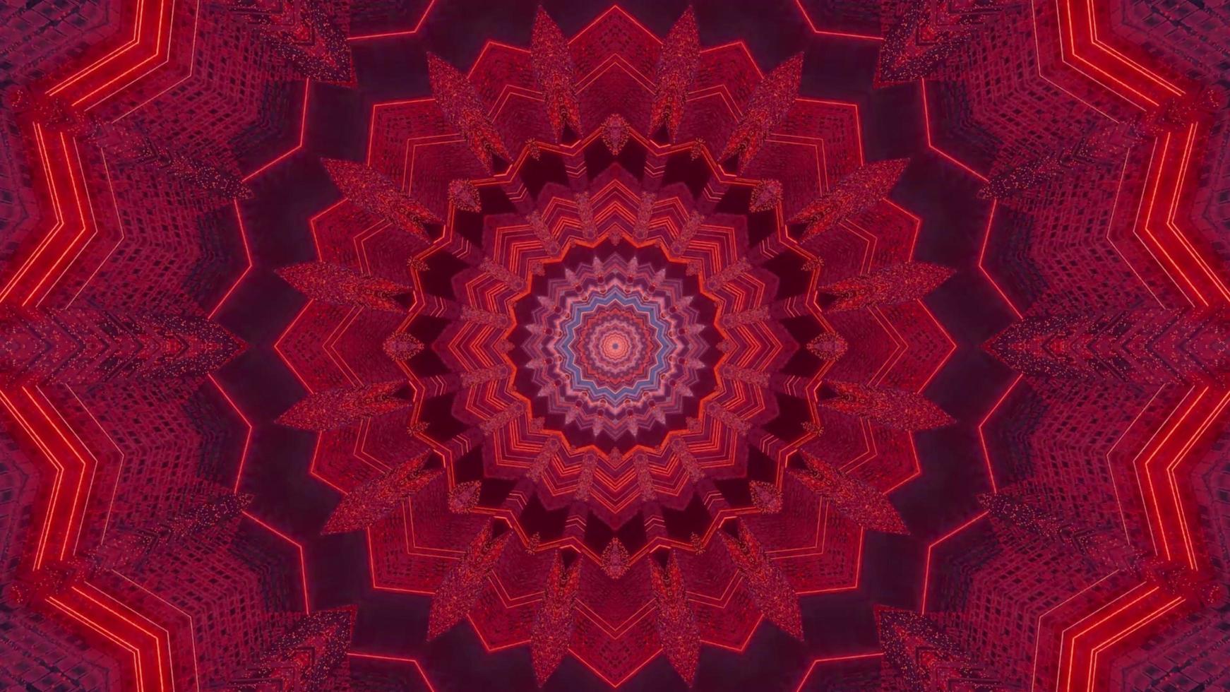 Blue and red floral 3D kaleidoscope design illustration for background or texture photo