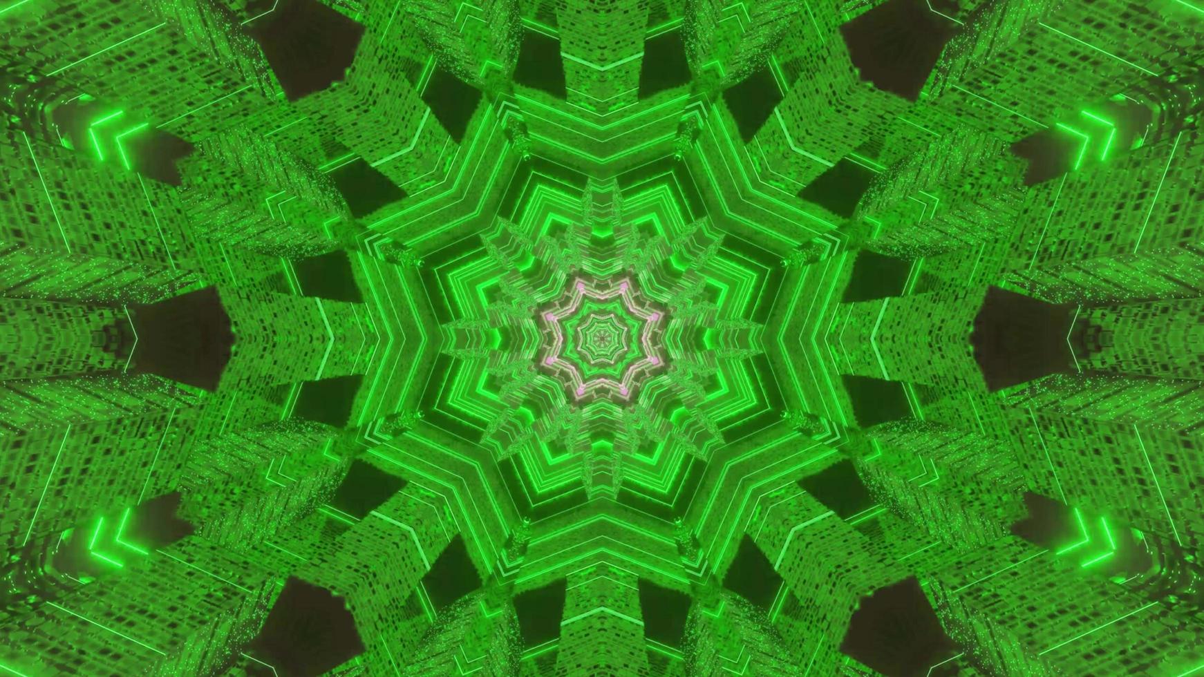 Green and gray floral 3D kaleidoscope design illustration for background or texture photo
