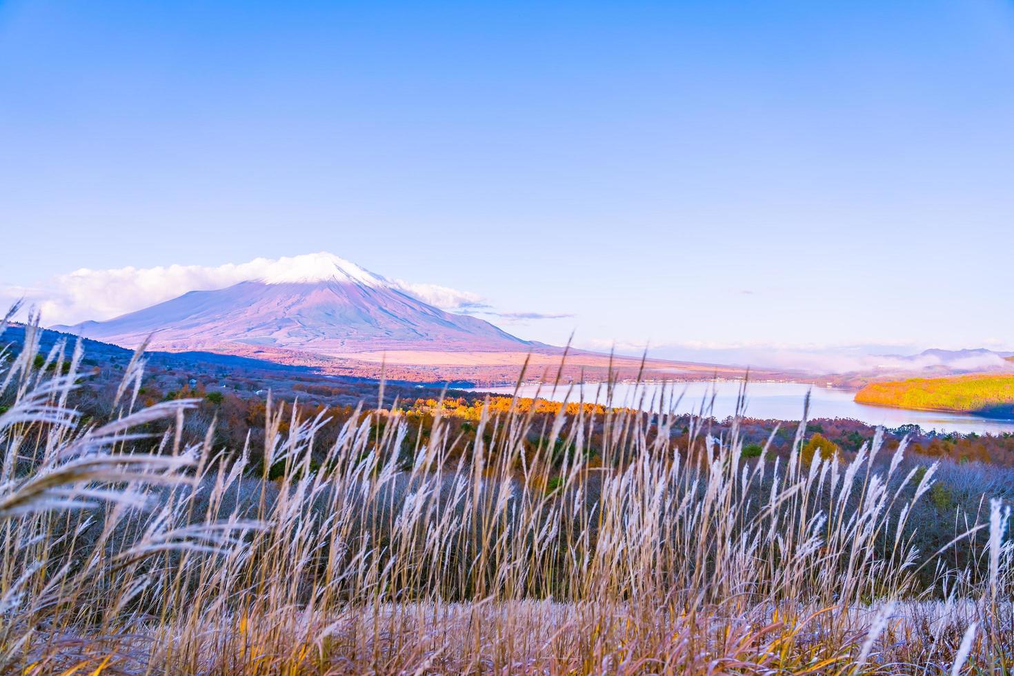 Fuji mountain at Yamanakako or Yamanaka lake in Japan photo