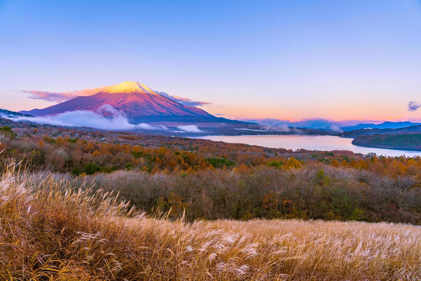 Fuji mountain at Yamanakako or Yamanaka lake in Japan photo