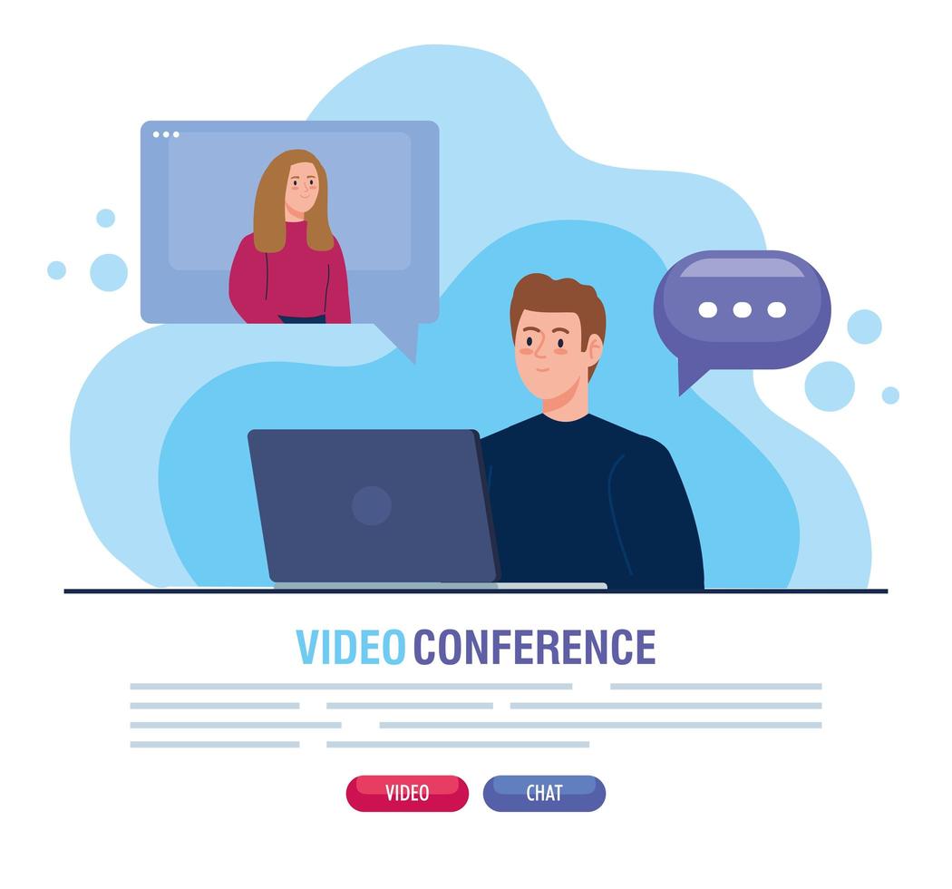 couple in a video conference via laptop vector