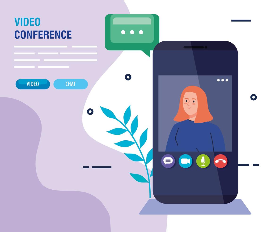 young woman in a video conference via smartphone vector