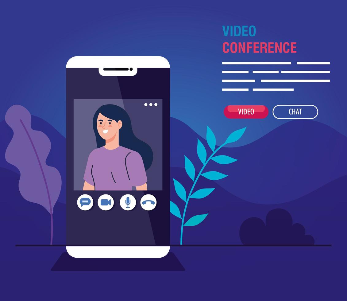 young woman in a video conference via smartphone vector