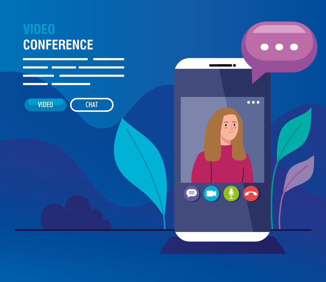 young woman in a video conference via smartphone vector