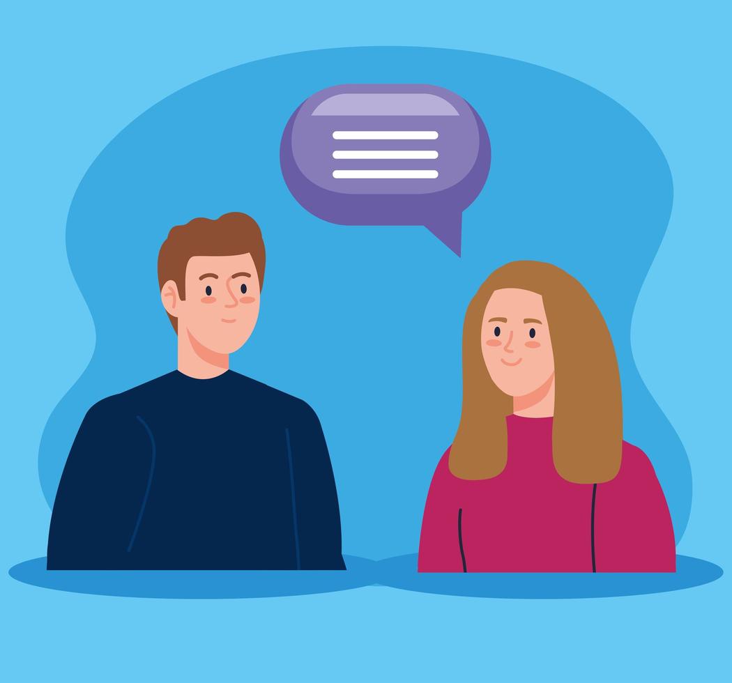 young couple talking avatar characters vector