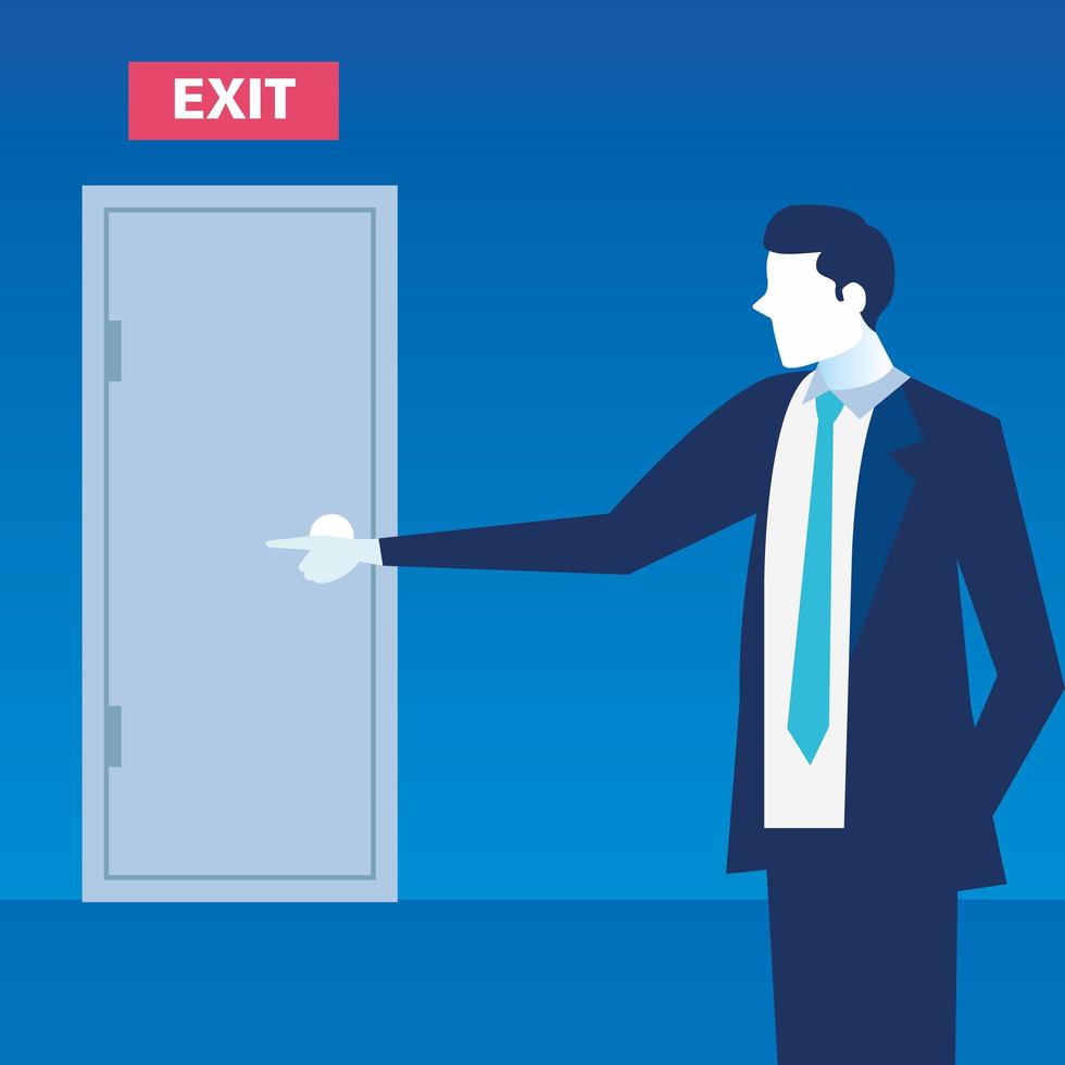 Scene of a businessman showing the exit vector