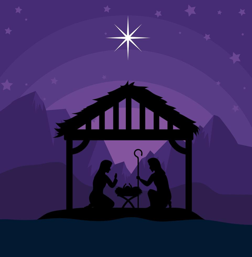 Merry Christmas and nativity with Mary, Joseph and baby Jesus vector